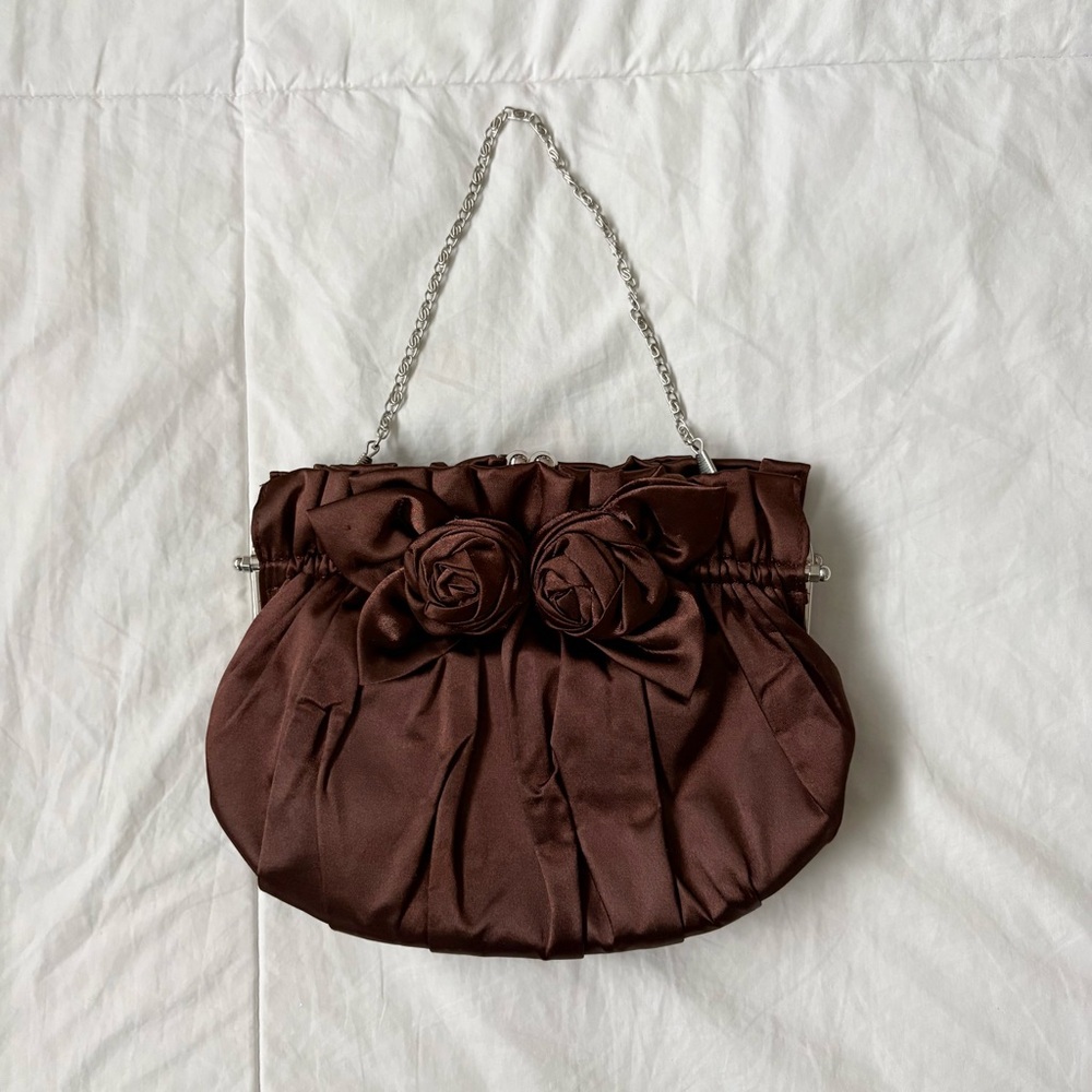 Brown Satin Purse with Interchangeable Metal Straps